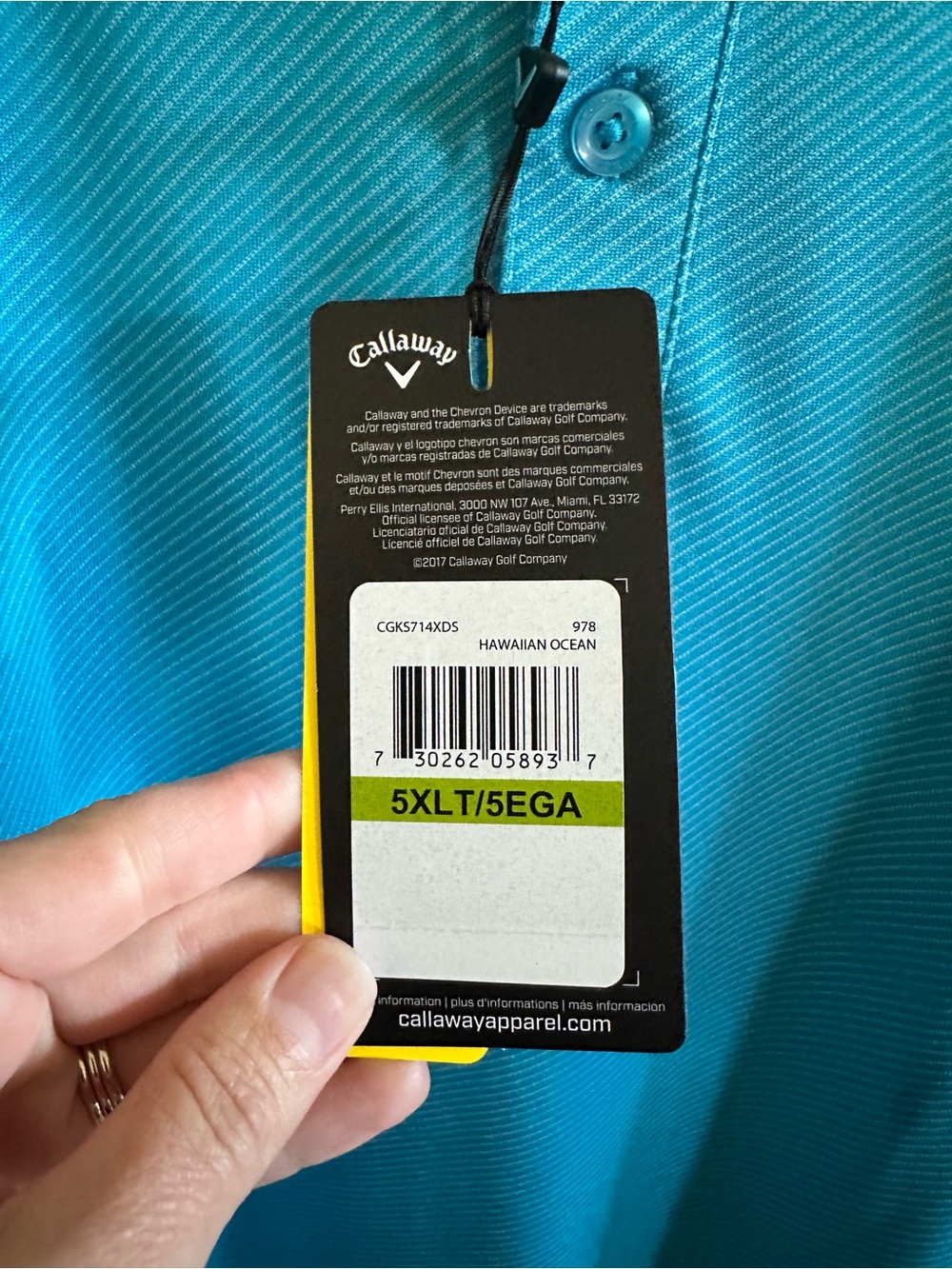 NWT Callaway Opti Dri Men’s Performance Polo Big & Tall 5XLT Teal Blue Golf - Picture 3 of 5